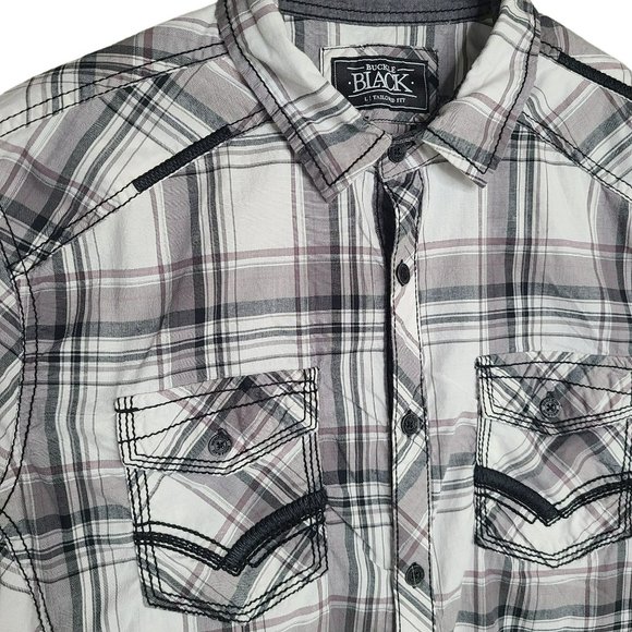 BKE Tailored Fit Long Sleeve Button Up Casual Western Shirt Mens LG Embroidered - Picture 2 of 10